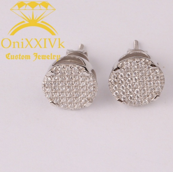 Iced Out Custom 925 Silver Studded Earrings - Picture 1 of 2